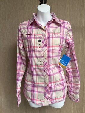 Columbia Pink and Cream Plaid Button-Down Shirt